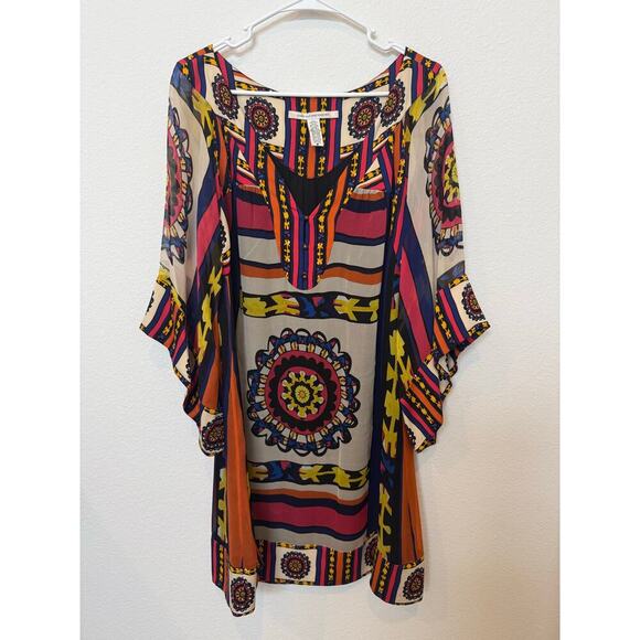 DIANE von FURSTENBERG 3/4 sleeve 100% SILK Mini Dress Mutlicolor 10 Geometric - Picture 1 of 6